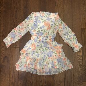 Rare Editions Floral Ruffle Dress - Blue and Orange